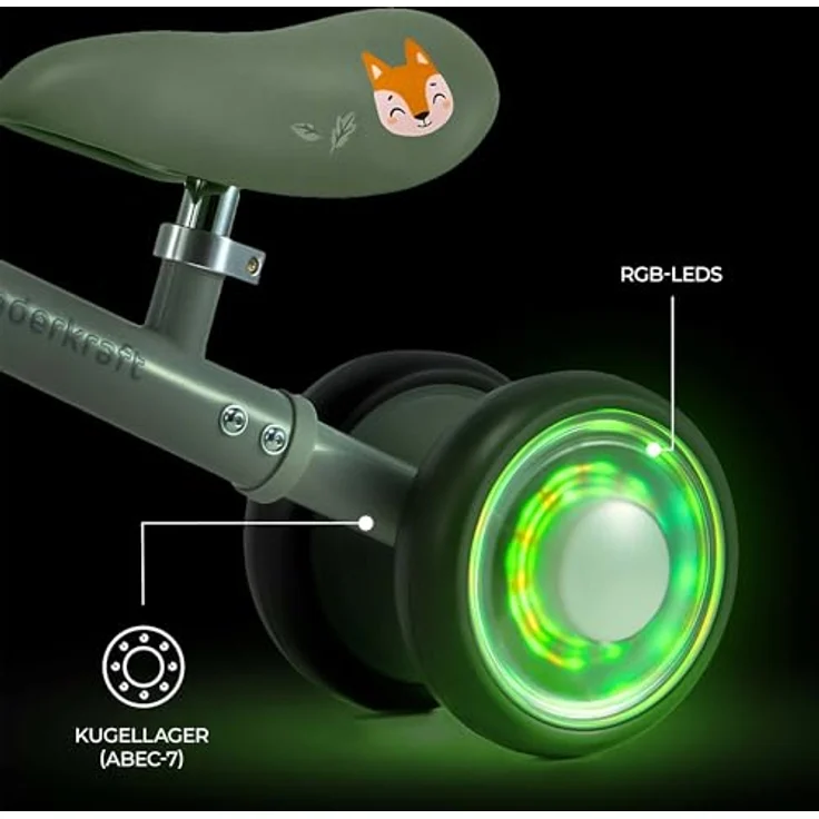 Kinderkraft Cutie Flash, Lernlaufrad mit LED-Lichtern, verstellbarer Sitz, stabile Stahlkonstruktion, für Kinder ab 1 Jahr, Grün – Bild 3