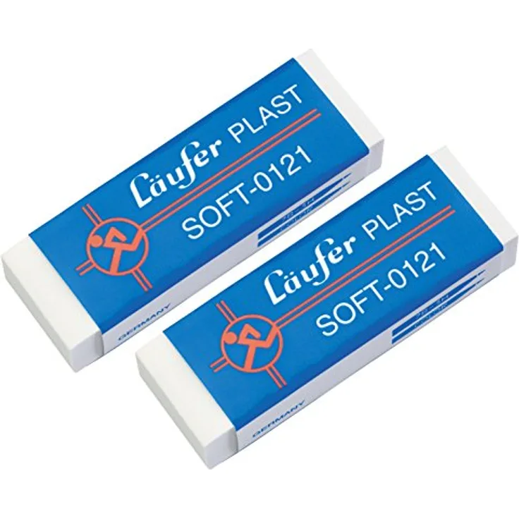 Läufer 69806 Plast Soft 0121 Radiergummi, sehr weicher Kunststoff-Radierer, besonders papierschonend, Blisterkarte enthält 2 Radiergummis