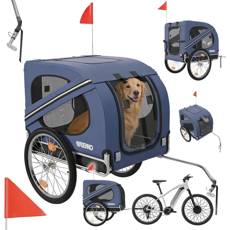 BENNO® Kleintierfahrradanhänger LUNA, stabiler und komfortabler Animal Trailer mit Federung, blau