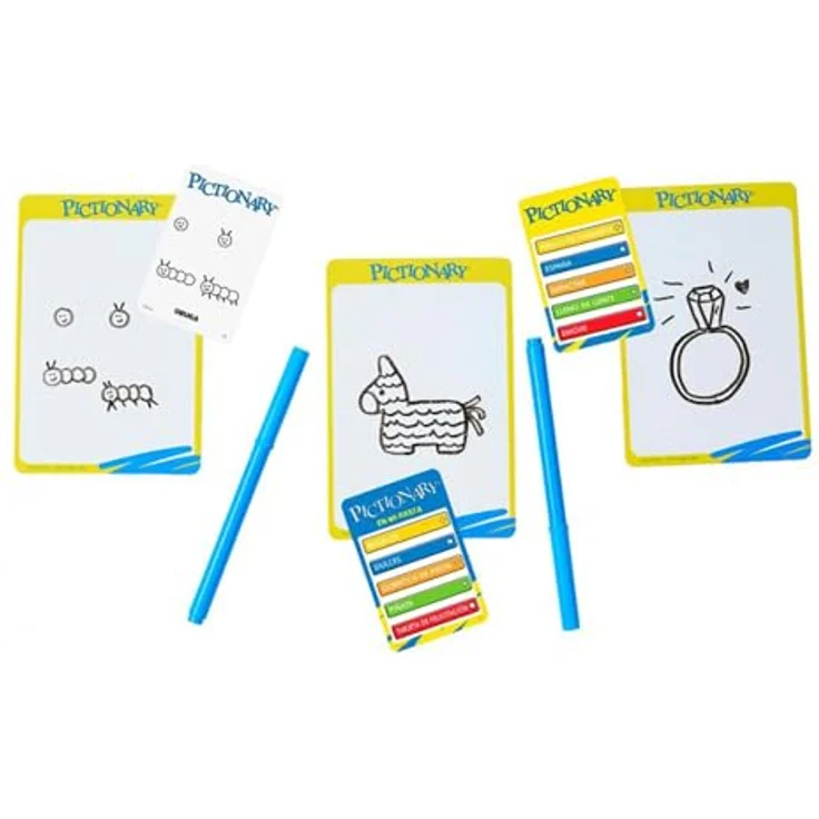 Mattel Games Pictionary Familienbrettspiel, Zeichenspiel für Kinder und Erwachsene, inklusive löschbarem Tintenmarker, Tafeln und Sanduhr, JDY00 – Bild 4