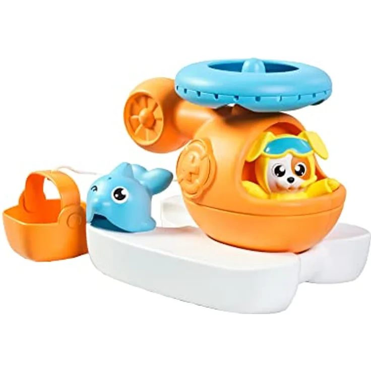 Toomies E73305C Tomy E73305 Splash & Rescue Helicopter Wasserdrehendes Badespielzeug-Schwimmendes Spielzeug mit spritzendem Piloten-Rettungseimer & Delphin mit Gießfunktion-Geeignet ab 12 Monaten