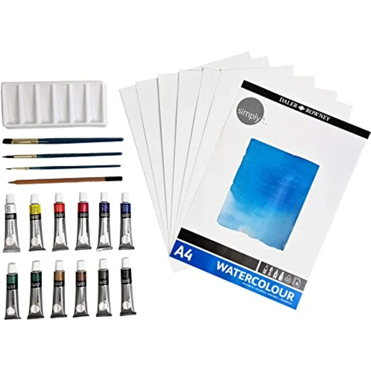 Daler Rowney Simply Aquarellmalset, 25-teilig, ideales Starterset mit 12 leuchtend kräftigen Farbnuancen – Bild 3
