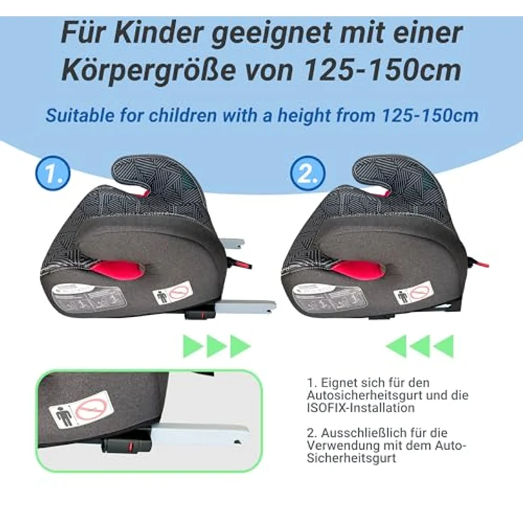 XOMAX KBH313 Kindersitzerhöhung mit ISOFIX, gepolstert, Armlehnen, ECE R129, für Kinder 6 bis 12 Jahre – Bild 8