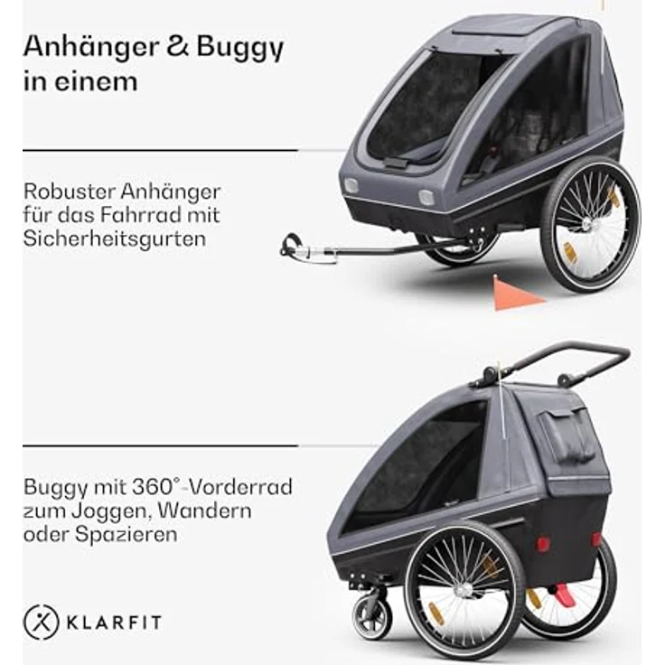 KLARFIT Fahrradkinderanhänger GoKiddo, Wetterfest, klappbar, Stahl, 20-29 Zoll – Bild 3