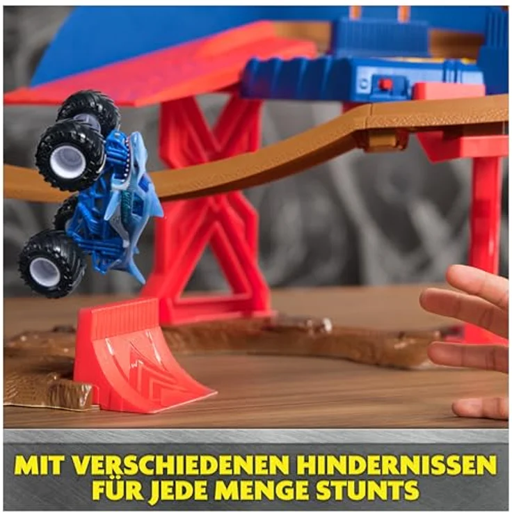 Monster Jam Supercharge Speedway, motorisierte Stunt-Strecke mit Rampen und Beleuchtung, inkl. 2 Trucks Megalodon und EL Toro Loco im Maßstab 1:64, für Kinder ab 3 Jahren – Bild 5