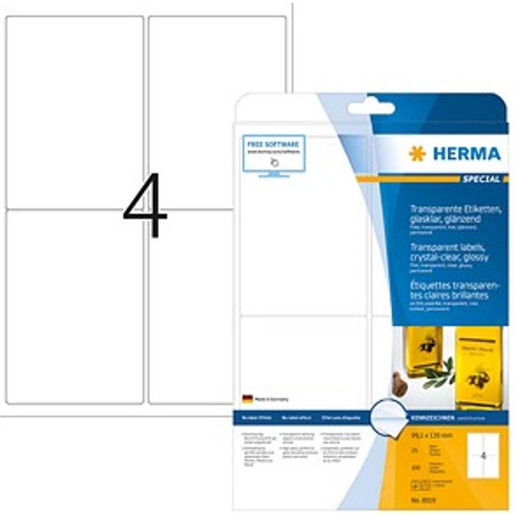 Herma 100 Folienetiketten 8019 transparent, 99,1 x 139,0 mm, selbstklebend, wasserabweisend, abwaschbar, reißfest
