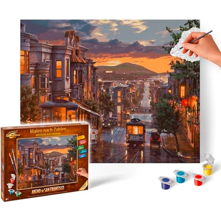 Schipper 609130896 Malen nach Zahlen – Abendstimmung in San Francisco - Bilder malen für Erwachsene, inklusive Pinsel und Acrylfarben, 40 x 50 cm – Bild 1