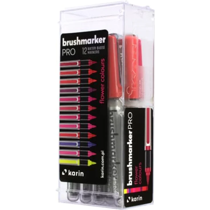 Karin Brushmarker PRO 12 Flower Colours Set, wasserbasierte Malfarben mit weicher Spitze zum Malen und Handlettern – Bild 1
