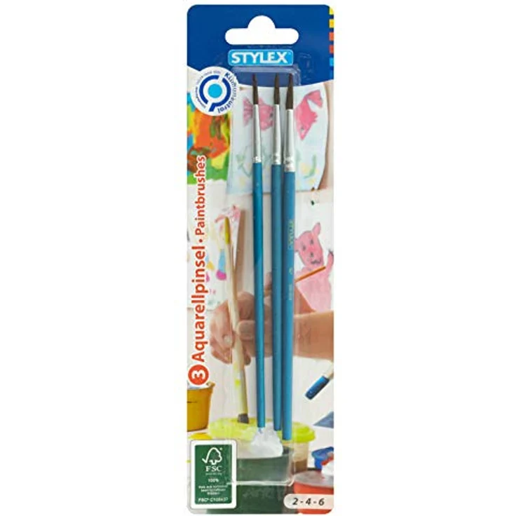 Stylex 35056 Pinsel-Set, 3 Aquarellpinsel in den Größen 2, 4 und 6, aus FSC-zertifiziertem Holz, ideal für Aquarell-, Acryl- und Wasserfarben – Bild 1