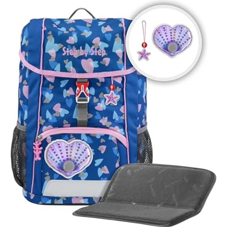 Step by Step Rucksack-Set Kid Reflect „Seashell Pearl“, blauer-rosa Mini-Ranzen mit ergonomischen Tragegurten und Sitzkissen, 13 l für Kindergarten und Freizeit – Bild 3