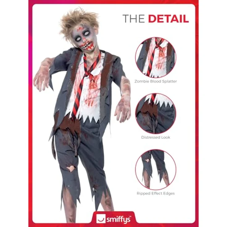 Halloween! Smiffys Zombiekostüm Schüler, mit Hose, Jacke, Hemdteil und Krawatte – Bild 6