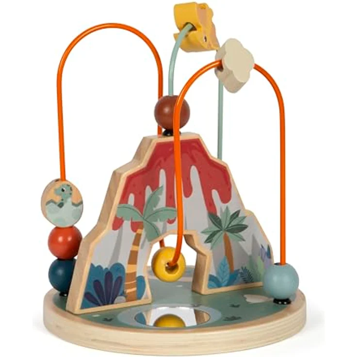 Small Foot Motorikschleife „Dino“, Motorikspielzeug aus FSC 100%-zertifiziertem Holz, für Kinder ab 12 Monaten, mit Vulkan und Metallschleifen, bunt – Bild 3