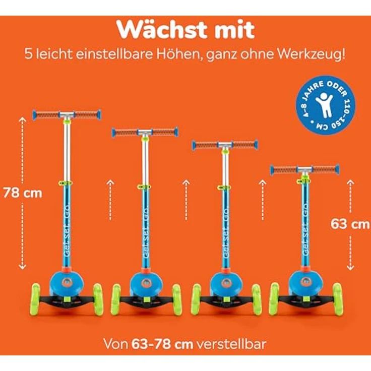 Trunki Faltroller, klappbarer 3-Rad-Scooter für Kinder von 2-6 Jahren, blau, höhenverstellbarer Lenker, leichte Aluminiumkonstruktion, hohe Stabilität – Bild 5