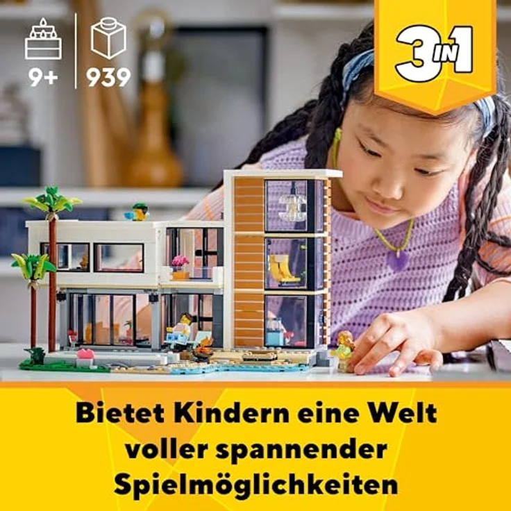 LEGO Creator Modernes Haus, 3-in-1-Set, Stadthaus oder Waldhütte, Modellhaus, Geschenkidee, ab 9 Jahren, Lernspielzeug 31153 – Bild 2