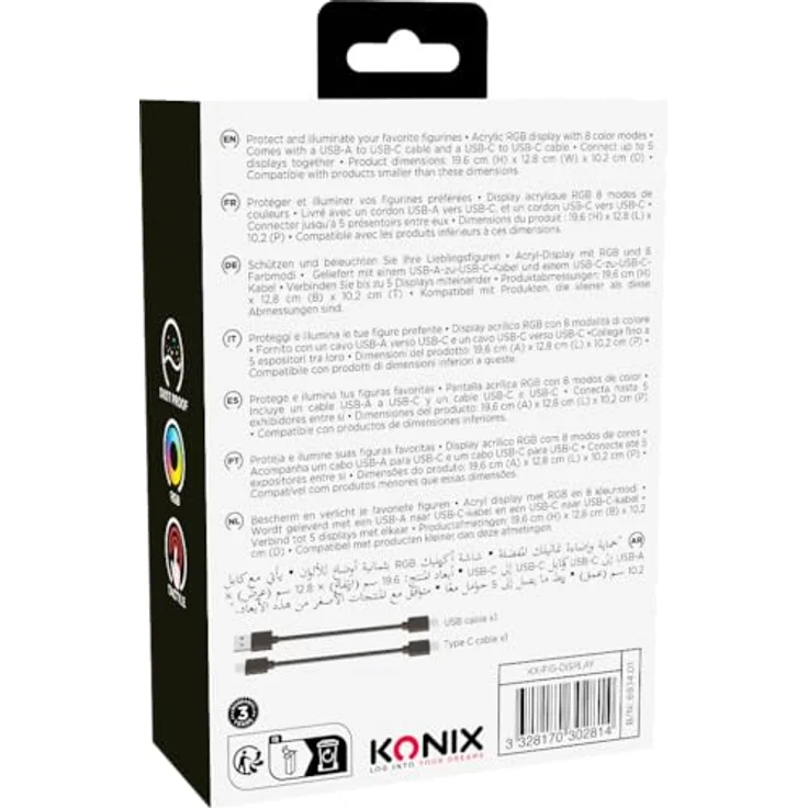 Konix Acryl Display Case mit RGB-Beleuchtung, Vitrine für Funko Pop Figuren, Touch-Bedienung, USB-Betrieb, 9 x 9 x 14 cm – Bild 2
