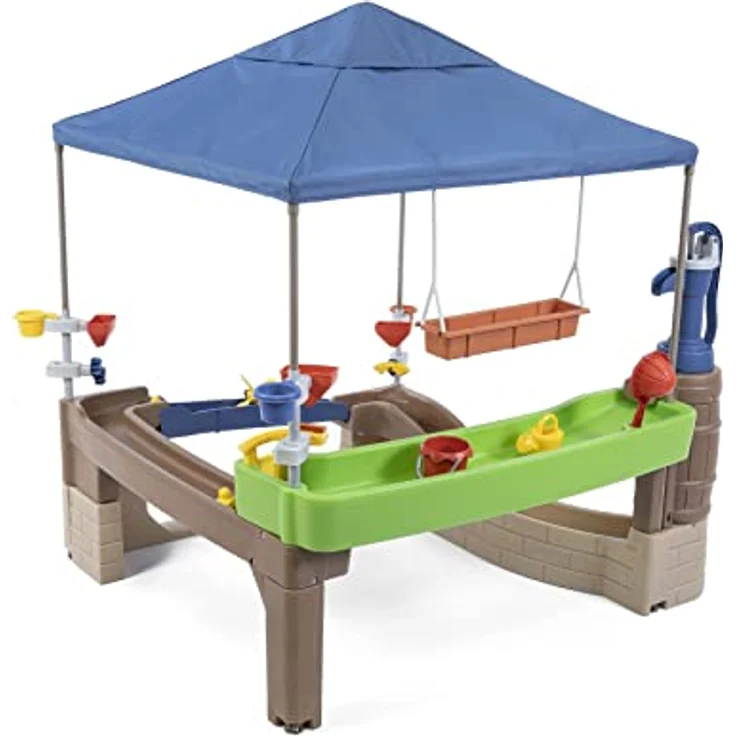 Step2 Pump & Splash Shady Oasis Spielhaus mit Wasser Spielzeug | Kunststoff Patio für Kinder mit Wasserpumpe, Wasserspieltisch & Zubehör | Geeignet für Rollstühle – Bild 1