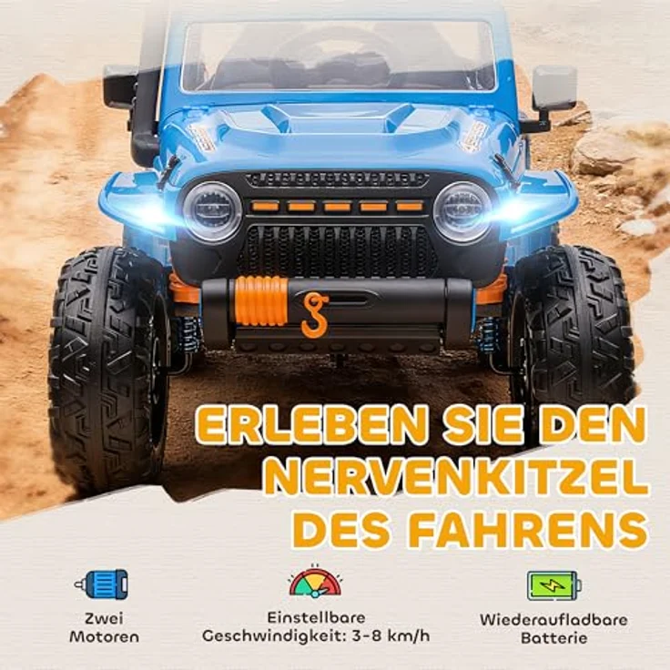 AIYAPLAY Kinder Elektroauto 12V, elektrisches Kinderfahrzeug mit 2 Motoren, Fernbedienung, Hupe, LED, Musik, Eltern-Kind-Sitz, für 3-8 Jahre, Blau – Bild 3