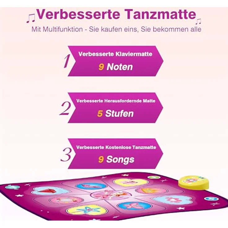 Tanzmatte Kinder Spielzeug Geschenke für Mädchen Jungen Alter 3 4 5 6 7 8+ Jahre, Musikmatte mit Herausforderung Modi LED Anzeige Integrierter Musik, Weihnachten Geburtstag Kinderspielzeug (Violett) – Bild 5