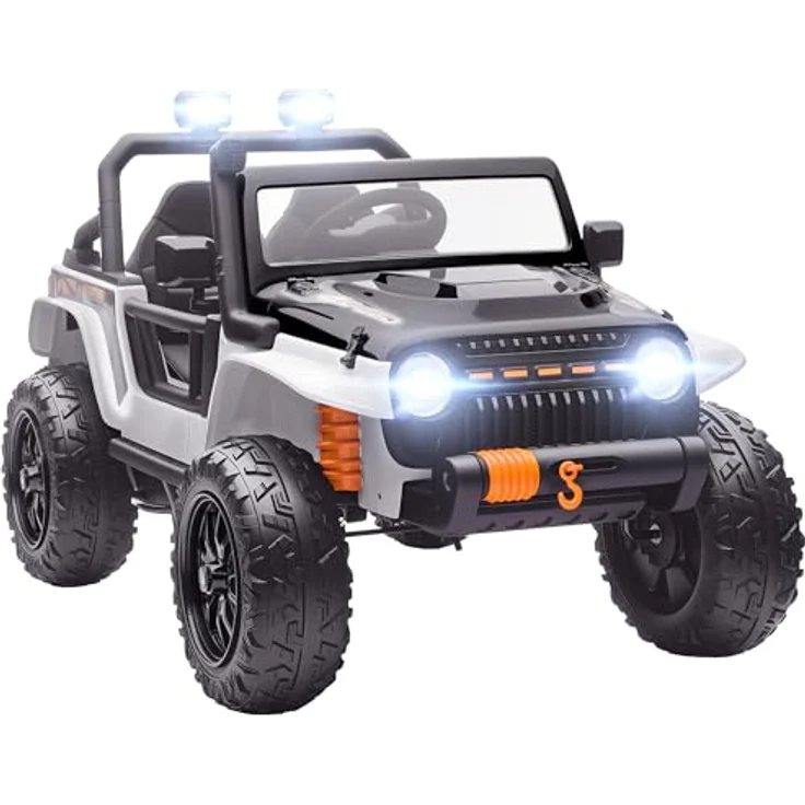 AIYAPLAY AIYAPLAY Kinder Elektroauto, 12V elektrisches Kinderfahrzeug mit Fernbedienung, 2 Motoren, LED-Lichtern, Musik und Eltern-Kind-Sitz, Weiß, für 3-8 Jahre – Bild 1