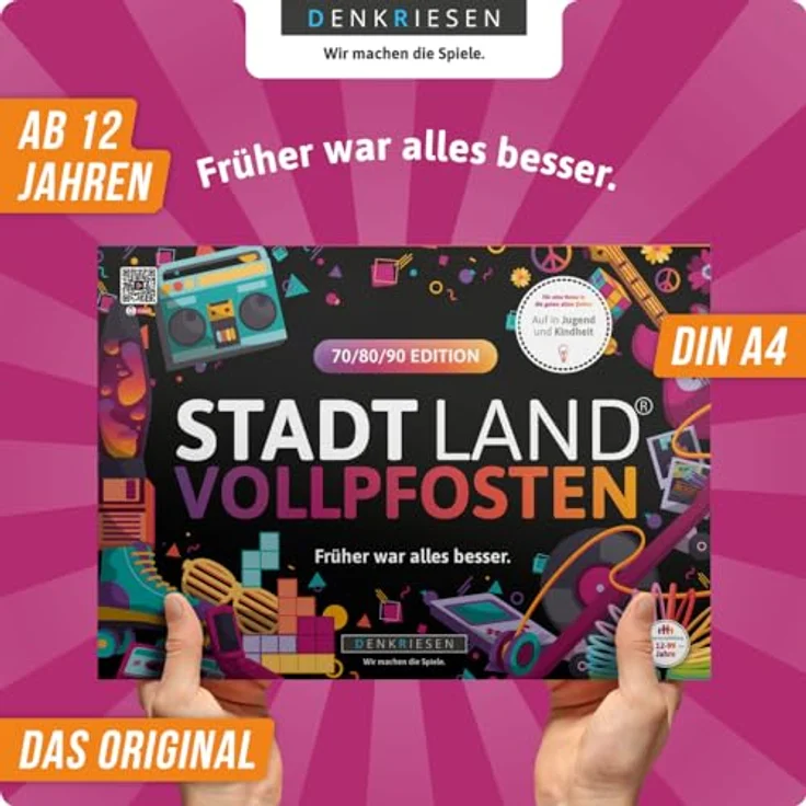 DENKRIESEN - Stadt Land VOLLPFOSTEN® - 70/80/90 Edition - Früher war Alles Besser. | Spielblock | Geburtstagsgeschenk | Familienspiel | Stadt Land Fluss | DIN A4 – Bild 2