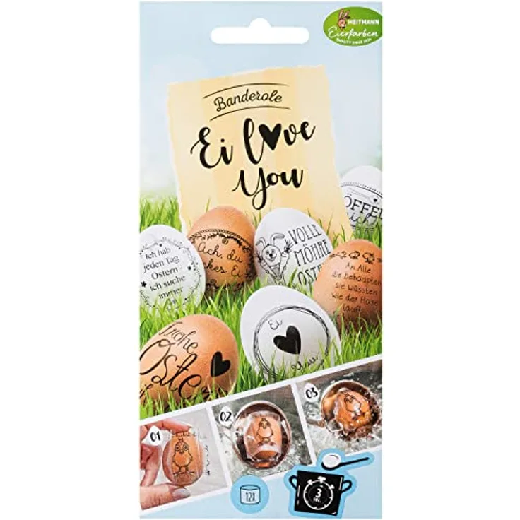 Heitmann Eierfarben - Banderole Ei Love You - 12 Sleeves in 8 Motiven 1018957 Schwarz/Weiß 17 x 8 x 0,1 cm