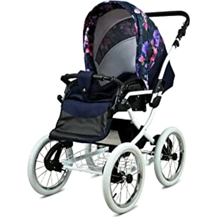 BabyLux ALU 2in1 Kinderwagen für Kleinkinder - Royal Magnolia White Frame, Kinderwagen für Neugeborene und Kleinkinder, Max. 15kg, verstellbare Rückenlehne, Fünf-Punkt-Sicherheitsgurte – Bild 3