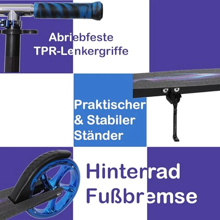 Europebazar Habib Cityroller mit glänzenden XXL-Rädern, klappbar & bis 100kg, höhenverstellbar, blau – Bild 3