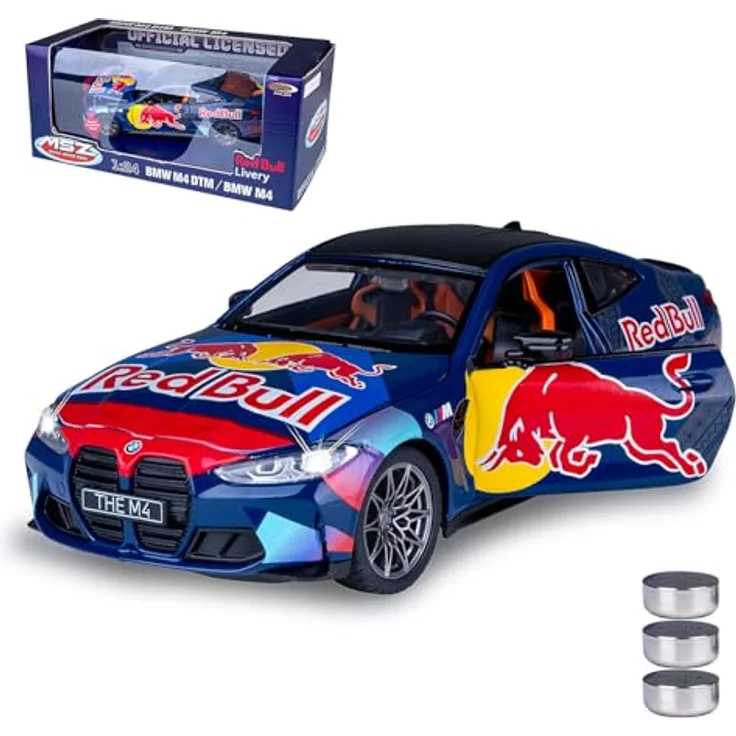 Blau BMW M4 Diecast 1:24, Modellauto in Blau mit Knopfzellen inkludiert – Bild 1