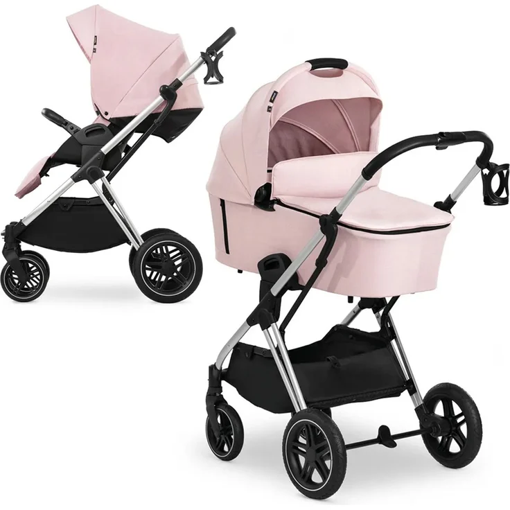 Hauck Kombi-Kinderwagen Vision X Silver (Sportwagen & Babywanne) - Melange Rose - Gratis Mobilitätsgarantie