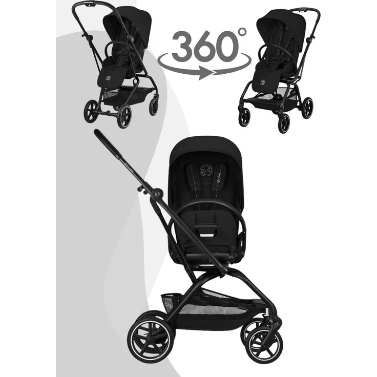 Cybex Eezy S Twist+ 2 Buggy, wendiger Stadtbuggy mit 360° drehbarem Sitz, Liegeposition und kompaktem Faltmaß, Farbe: Magic Black