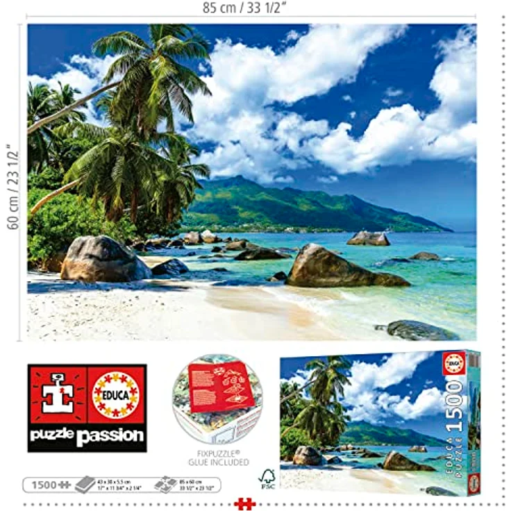 Educa 1500 Teile Puzzle "Seychellen", Landschaftspuzzle mit Palmen, Meer und Strand, für Erwachsene und Kinder ab 14 Jahren – Bild 3