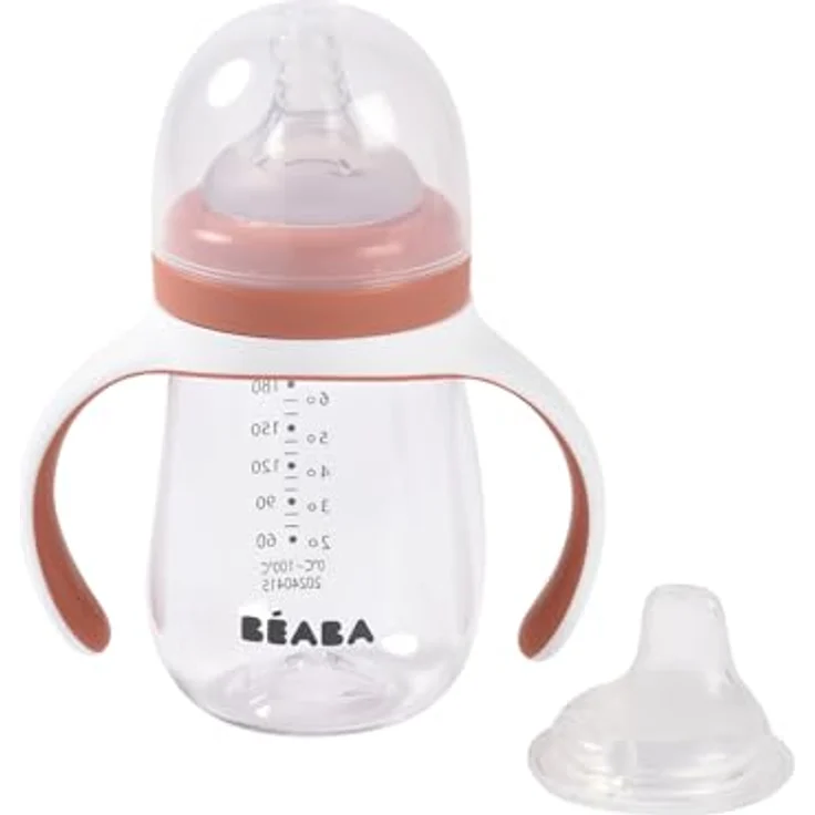 Beaba Lerntasse 2in1, Babyflasche mit 210ml Fassungsvermögen, terrakotta, spülmaschinen- und mikrowellentauglich – Bild 2
