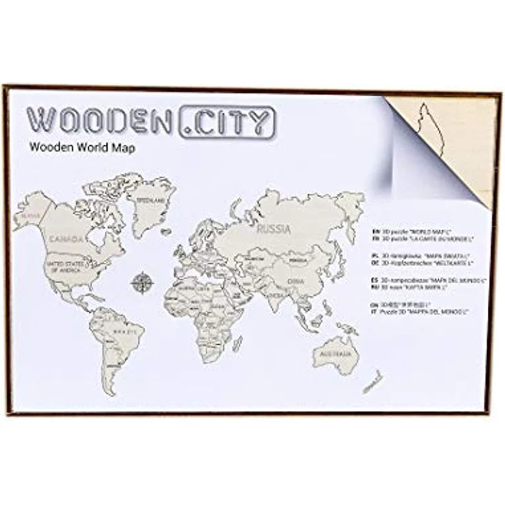 WOODEN.CITY Weltkarte Holz "L" 120 x 80 cm Holz Puzzle: Taille XL, 3D Puzzle mit gravierten Landesgrenzen – Bausatz aus Birkenholz – Bild 1