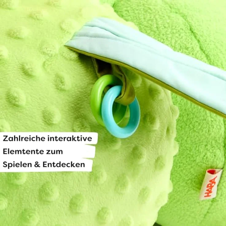 HABA Entdeckertier Drache Rudy, Plüschdrache mit Rassel, Quietsche und integriertem Spiegel, Kuscheltier für Kinder ab 6 Monaten – Bild 5