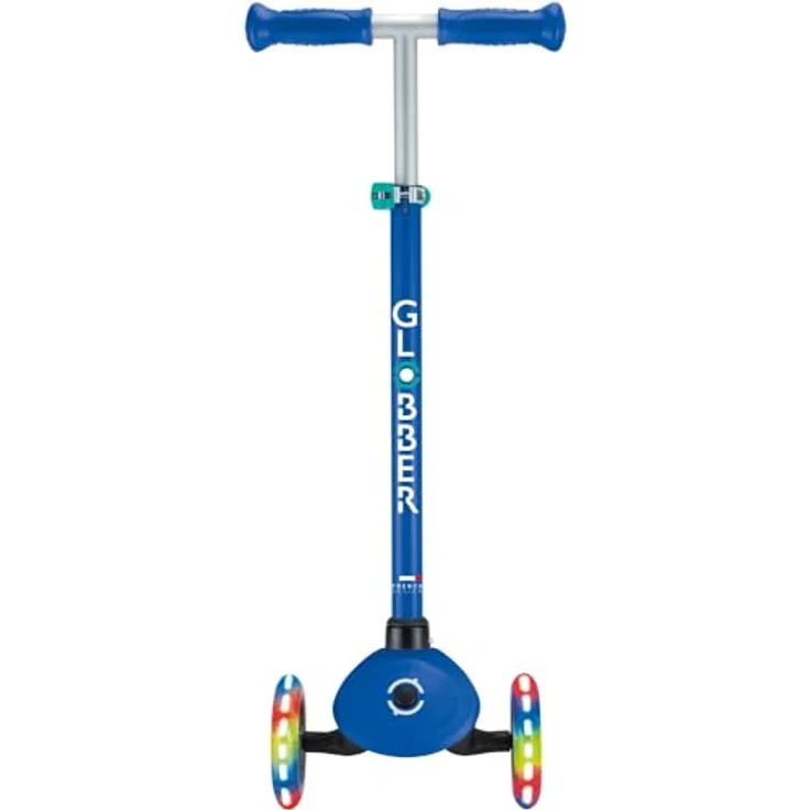 Globber Primo Lights, Kinderscooter mit 3 Rollen, abnehmbare Lenkstange, leuchtende PU-Rollen, max. 50 kg, blau – Bild 2