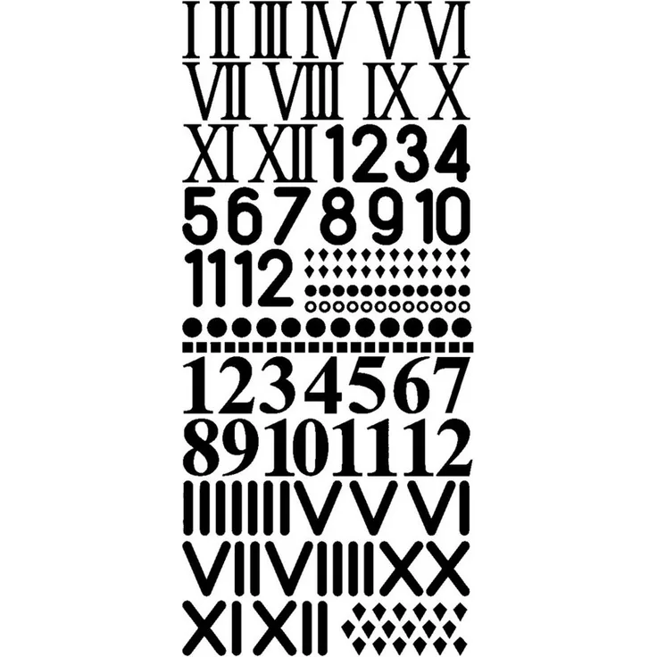 Rayher Sticker Uhrenziffern, 23 cm x 10 cm, selbstklebend in Schwarz, ideal für Hobby-Uhrmacher