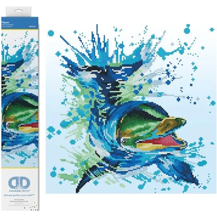 DIAMOND DOTZ DD8.004, 5D Diamond Painting Set "Delfin Flipper", Kreativset mit 9.638 Diamant Mosaiksteinen, 40 x 40 cm, DIY Komplettset für Erwachsene und Kinder ab 8 Jahren – Bild 1