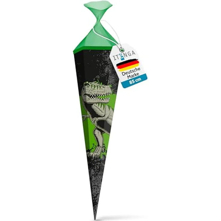 itenga Schultüte Zuckertüte T-Rex Dinosaurier eckig mit Tüllverschluss 85 cm Einschulung Schulanfang – Bild 2