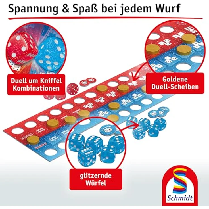 Schmidt Spiele 49480 Kniffel, Das Duell, Würfelspiel für 2 Spieler, Tauziehen-Mechanismus, ab 8 Jahren – Bild 4