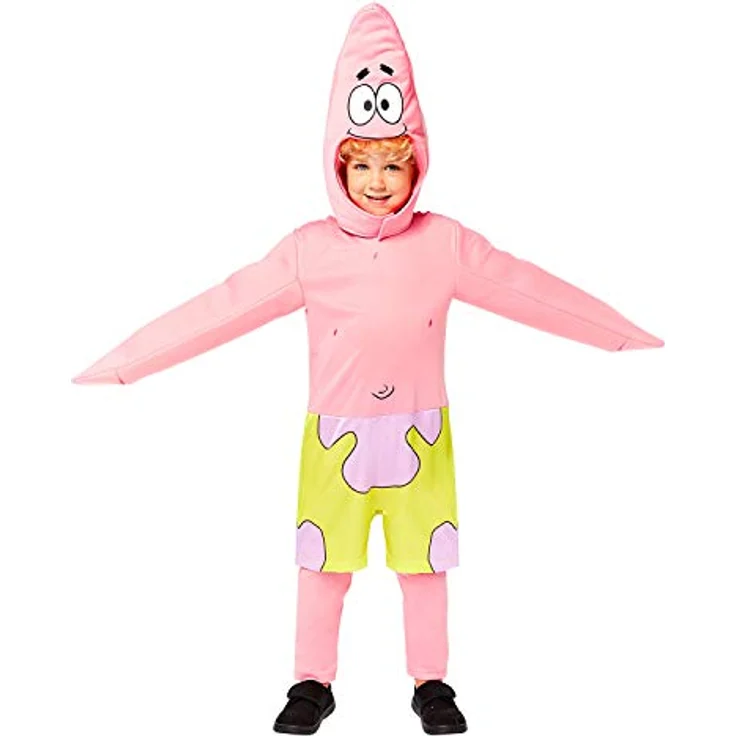 Amscan Kinderkostüm Patrick, rosafarbener Overall mit Mütze für 3-4 Jahre (104), lizenziertes Spongebob-Design – Bild 1