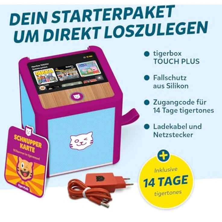 tigermedia tigerbox Touch Plus Miami Sky, Streaming-Hörbox für Kinder mit Farb-Touchdisplay, Stereo-Klang, Nachtlicht, Bluetooth-Kopfhöreranschluss und extra starkem Akku, hellblau – Bild 3
