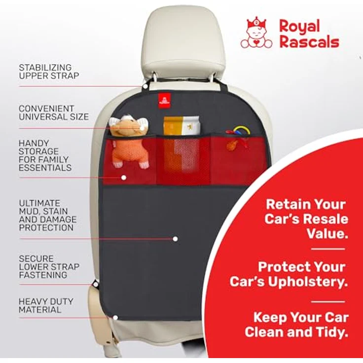 Royal Rascals – Tretmatten für das Auto, 2 Stück | Autositz-Polsterschutz | Ordnungssystem mit Taschen | Universalgröße | belastbar und bietet Schutz vor Flecken – Bild 6