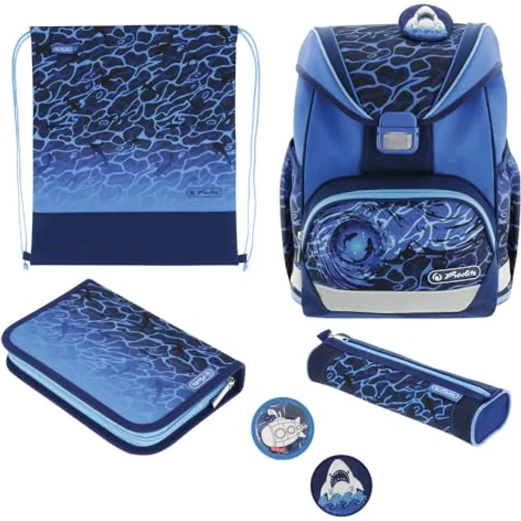 Herlitz Schulranzen UltraLight Plus Blue Shark, 16 l - OEKO-TEX zertifiziert, ergonomisch, sicher und robust – Bild 1