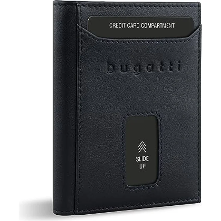 bugatti Secure Slim Mini Börse Spezial mit RV-Münzfach und RFID-Schutz aus Leder, schwarz Nappa – Bild 1