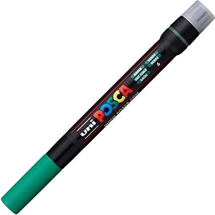 uni-ball POSCA 181663, Farbmarker mit Pinselspitze für alle Oberflächen, wassermischbare grüne Tinte – Bild 1