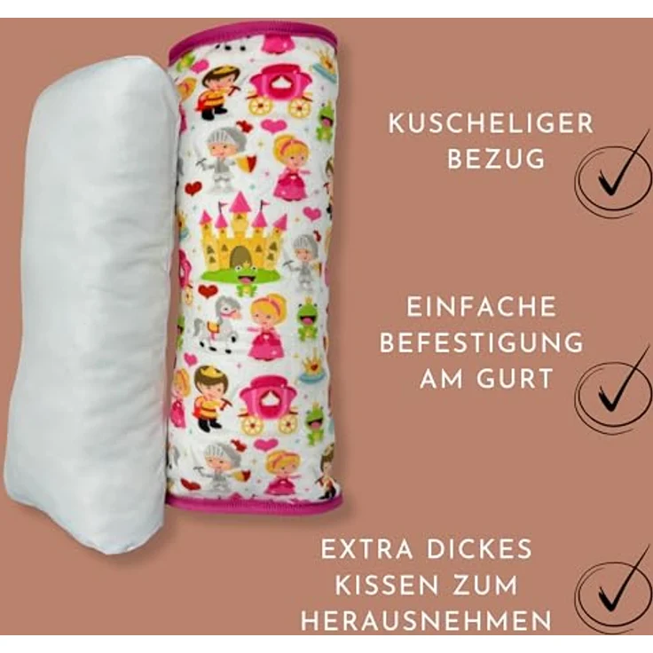 HECKBO Auto Schlafkissen Prinzessin König Motiv für Kinder Mädchen Jungen - maschinenwaschbar – kuschelweich - Auto Gurtkissen, Gurtschoner, Gurtschutz Sitzerhöhung, Auto Kissen, Reisekissen, Urlaub – Bild 5