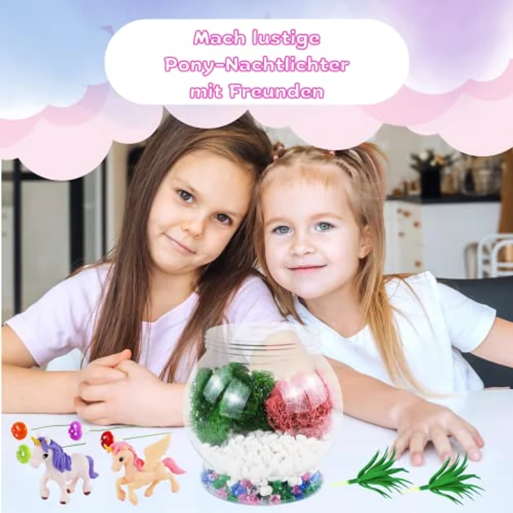 Terrarium Kit Einhorn für Kinder | DIY Bastelset Spielzeug Set mit Nachtlicht Lampe | Junge und Mädchen Geschenke 3 4 5 6 7 8+ Jahre Basteln Kreativ Deko – Bild 4