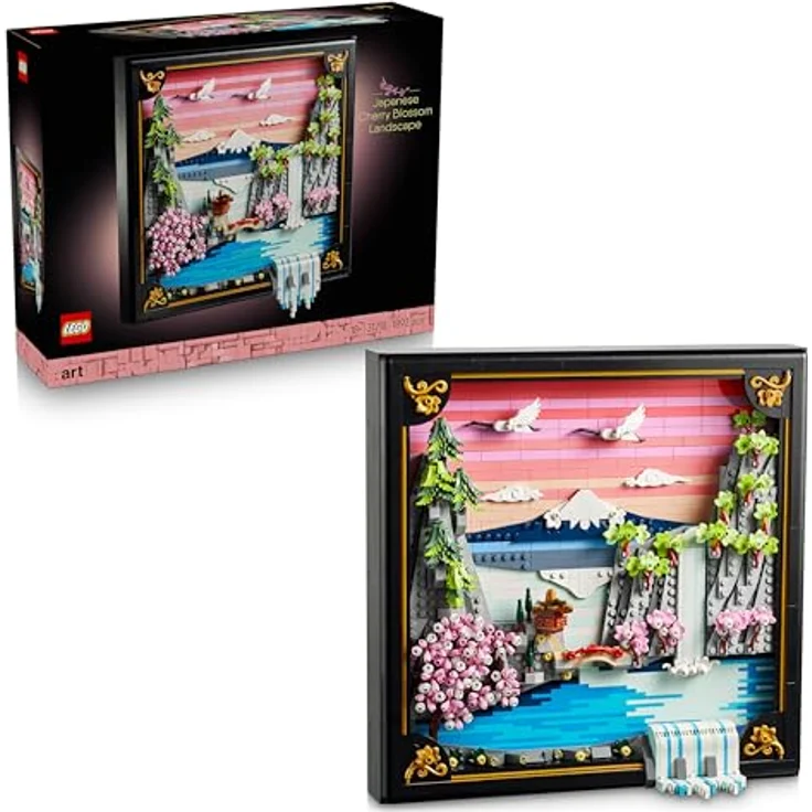 LEGO Art Japanische Kirschblütenlandschaft 31218, DIY Bauset für Erwachsene mit 3D Wandkunst im Rahmen, inklusive Fuji-Berg, Sakura, Wasserfall und Teehaus – Bild 1