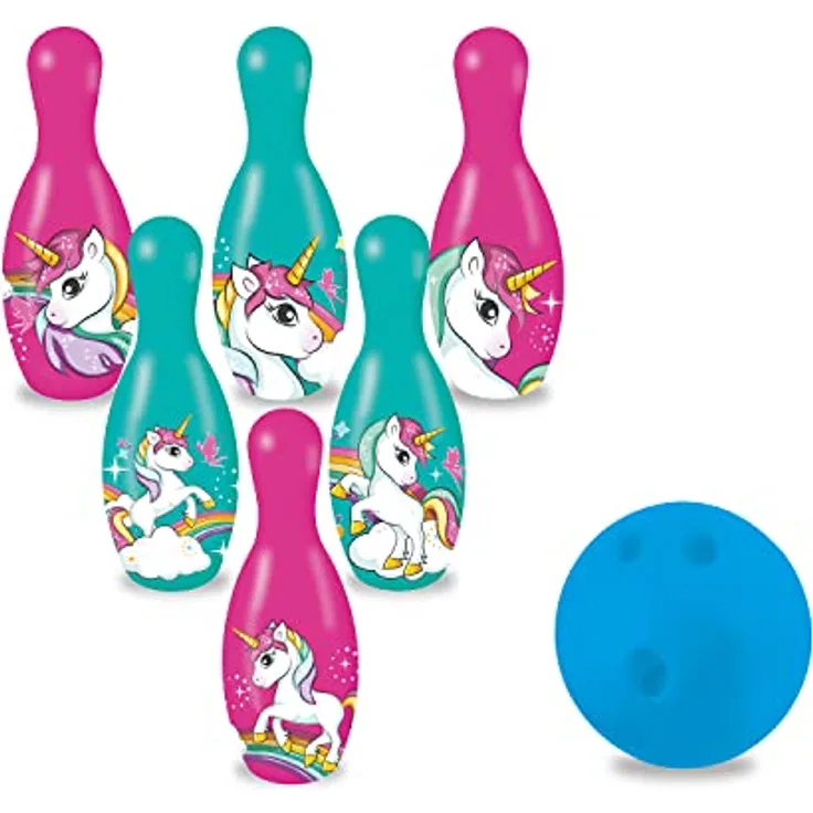 Mondo Toys – Einhorn-Bowling-Set für Kinder – INKLUSIVE 1 Ball und 6 Einhorn-Themenkegel – Sportspielzeug – Spiel für Kinder 2 3 4 Jahre – 28526