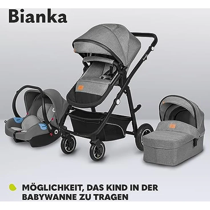Lionelo Bianka, Kinderwagen mit verstellbarem Sitz und großem Einkaufskorb, schwarz – Bild 3